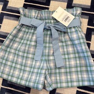 NWT The Beaufort Bonnet Company Plaid High-Waisted Shorts with Bow Tie, Size 4T